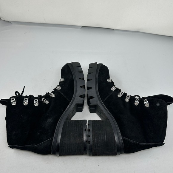 Jeffrey Campbell Black Suede Golan Leather Lug Heel Ankle Boots Womens 9.5M FLAW - Picture 11 of 15